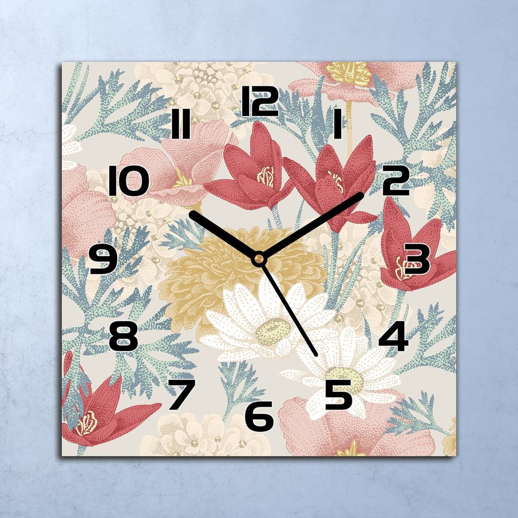 Wanduhr Echt-Glas-Küchenuhr Frühlingsblumen Quarz Lautlos Produktbild 