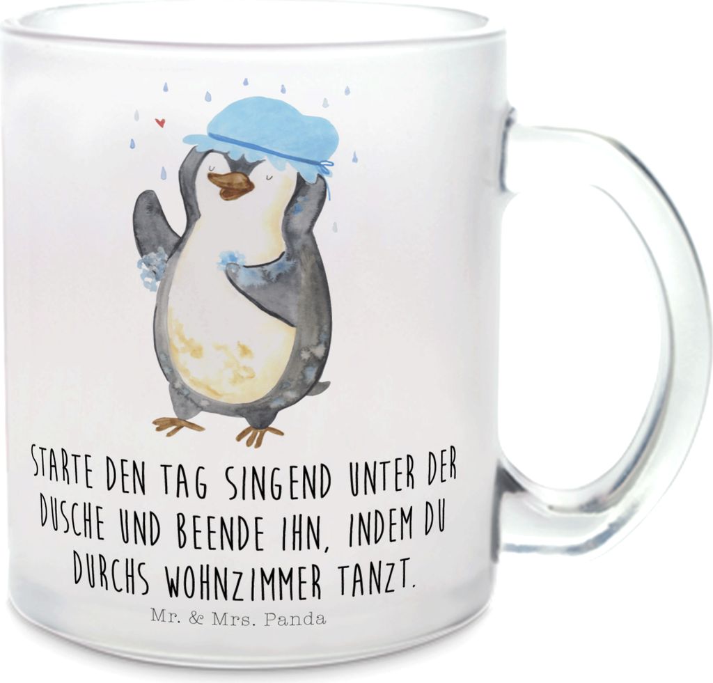 Mr. & Mrs. Panda Teetasse Pinguin Duschen - Transparent - Geschenk, Singen, Pott, Dusche, Trinkglas, glücklich sein, Duschkonzert, Tee Tasse, Teeg...
