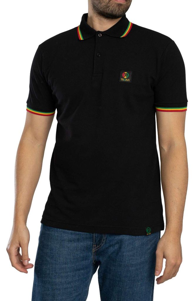 Trojan Poloshirt mit Flaggenabzeichen und Piqué-Flagge, Schwarz 3XL