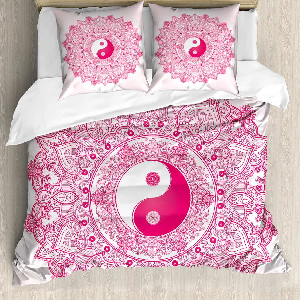ABAKUHAUS Ying Yang Copripiumino, Mystisch, antiacaro, adatto a chi soffre di allergie, con federe, 200 cm x 200 cm - 80 x 80 cm, rosa