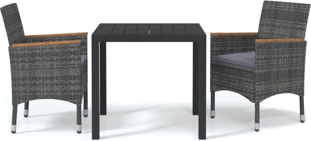 vidaXL 3-tlg. Garten-Essgruppe mit Kissen Poly Rattan Grau
