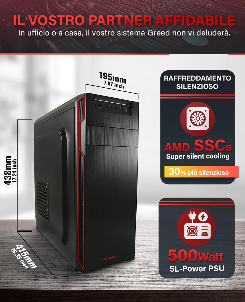PC Fixe Greed Basic V2 - AMD Ryzen 5 4600G - 8Go RAM - 256Go SSD - Win 11 - 6