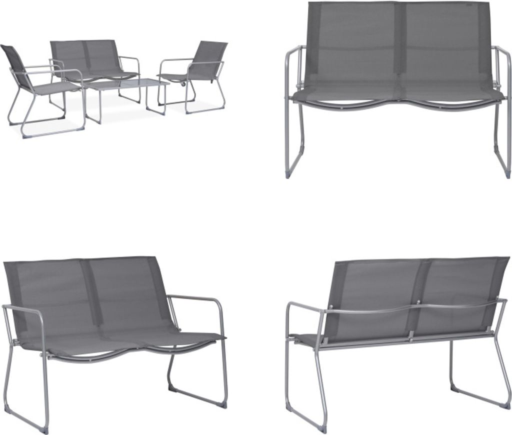 vidaXL 4 tlg. Garten Lounge Set Stoff und Stahl Grau - Gartenset - Gartensets - Gartenbank - Gartenbänke