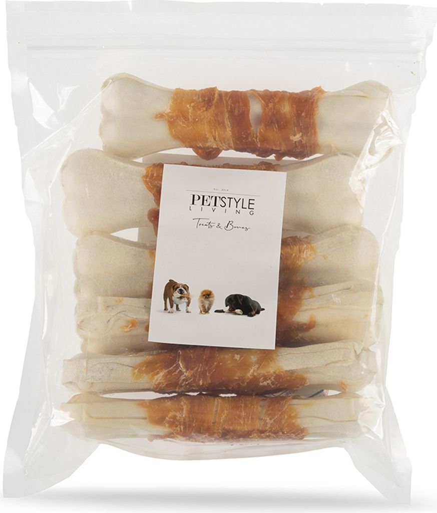 Petstyle Living Gepresste Kauknochen mit Huhn - Hundesnack - 6 Stück - 16cm