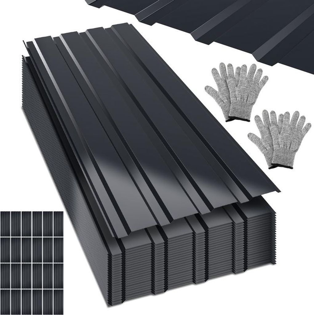 Aopunly 36xTrapezblech 115x45 cm=18 m2 Dachblech für Gerätehaus Carport Anthrazit Profilblech Dachblech Wellblech Dachplatten Wandblech Grau