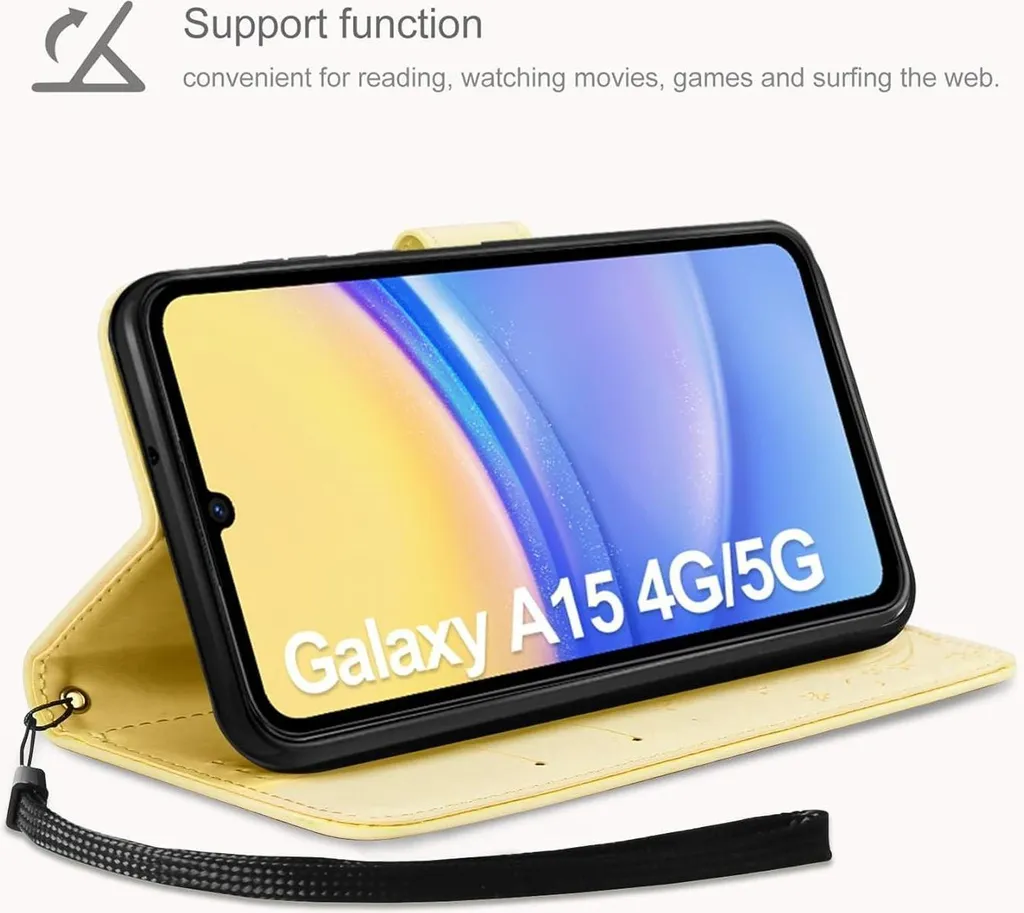Custodia Samsung A15 Gialla Portafoglio con Vetro Temperato Omaggio - 4