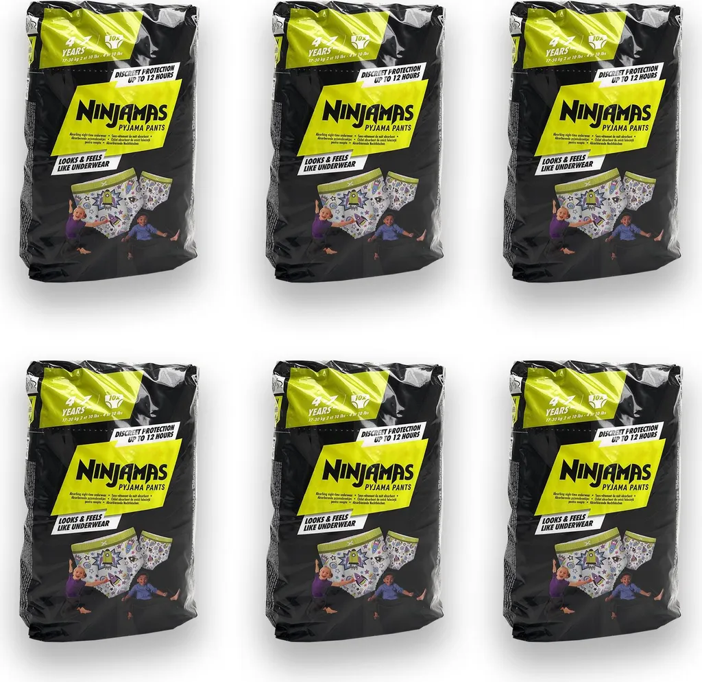 Ninjamas Culottes de Nuit Anti-Fuites Garçon 4-7 Ans 17-30kg Lot de 60