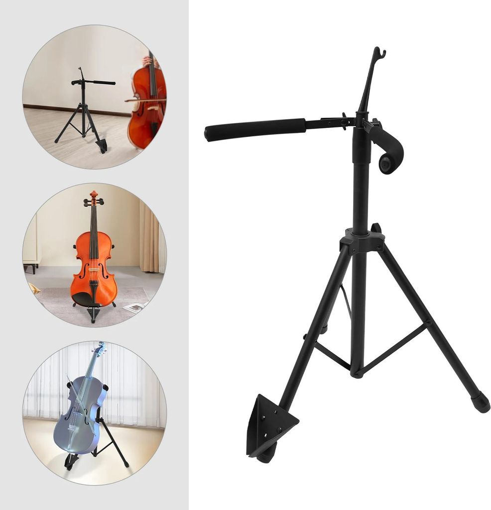 Celloständer - Faltbarer Dreibein-Ständer - Höhenverstellbar 74–120 cm - Für Cello - Schwarz