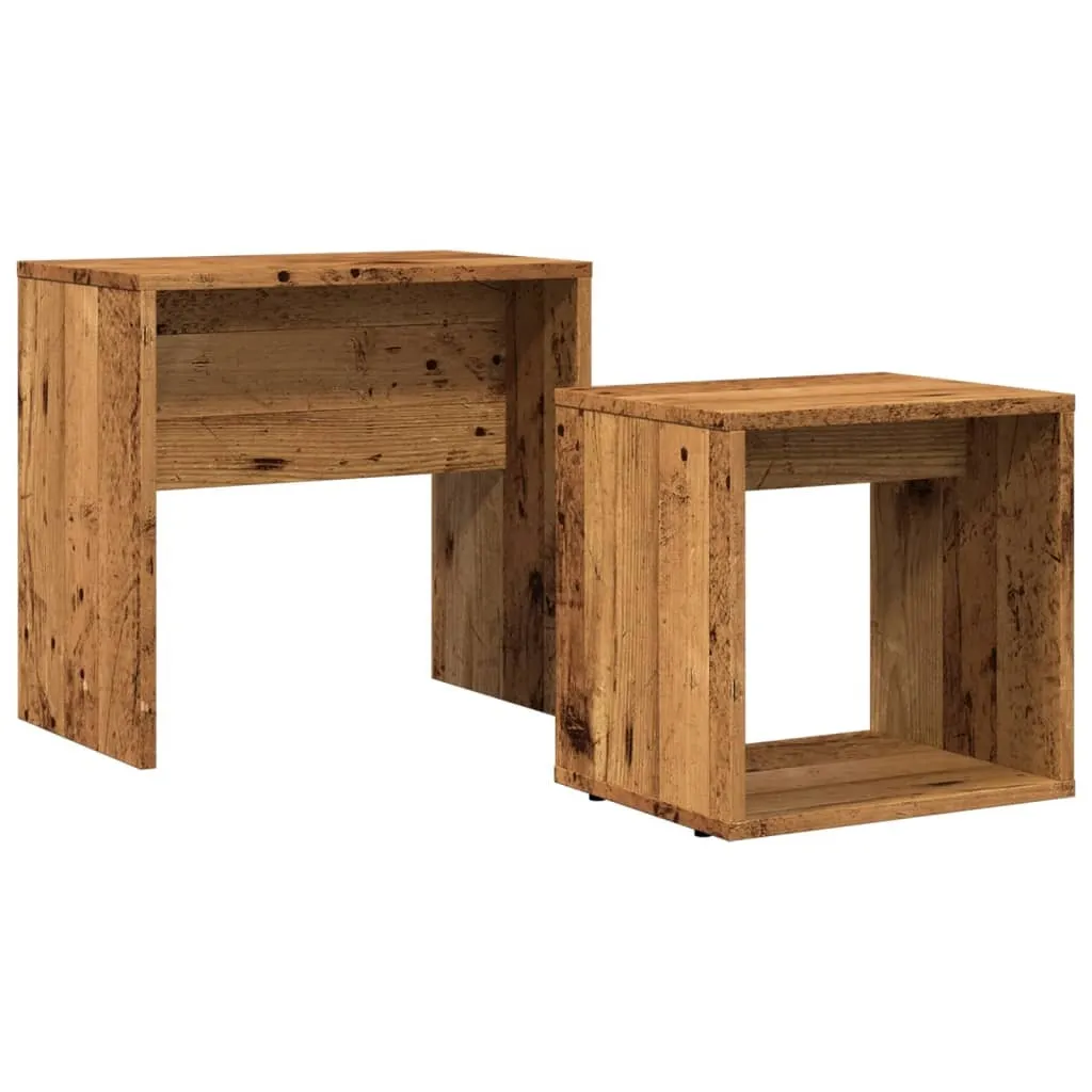 Set Tavolini Sovrapponibili 2 Pezzi Legno Riciclato e Metallo Nero