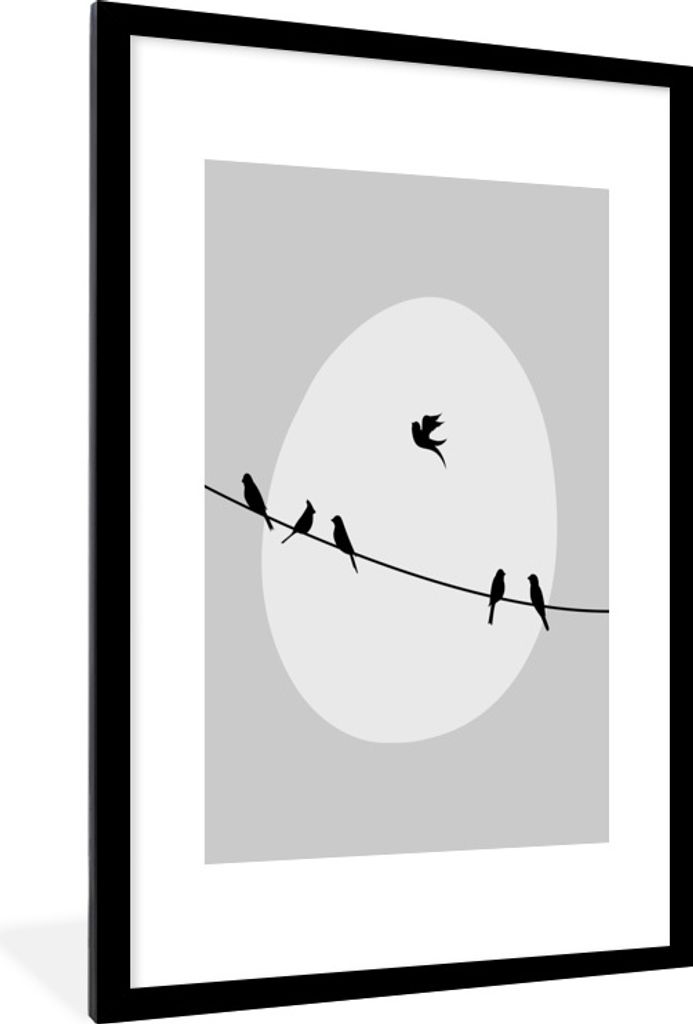MuchoWow® Gerahmtes Poster Vögel - Schwarz - Weiß 60x90 cm Produktbild 