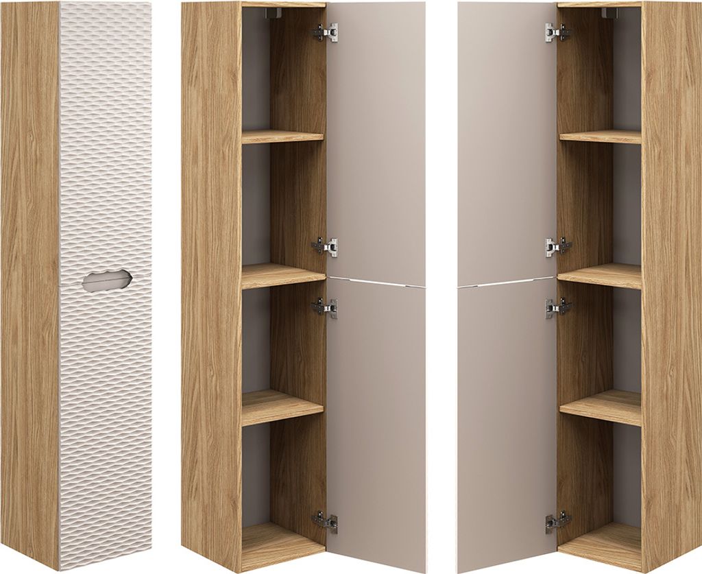 Hochschrank 2-türig in Eiche mit beige OLUO-56-BEIGE