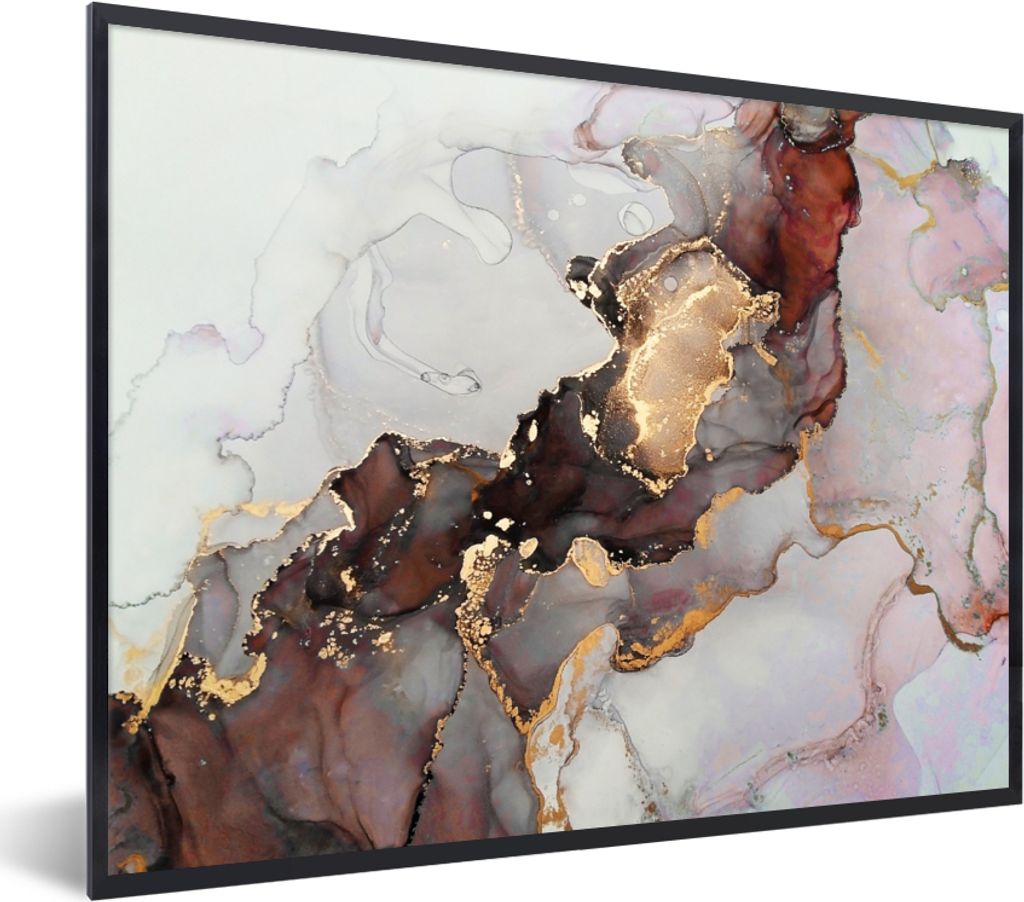 MuchoWow Gerahmtes Poster Rot - Marmor - Gold 40x30 cm - Poster mit Schwarzem Bilderrahmen Wandposter Rahmen Foto Bilder - Kunstposter - Wanddeko...