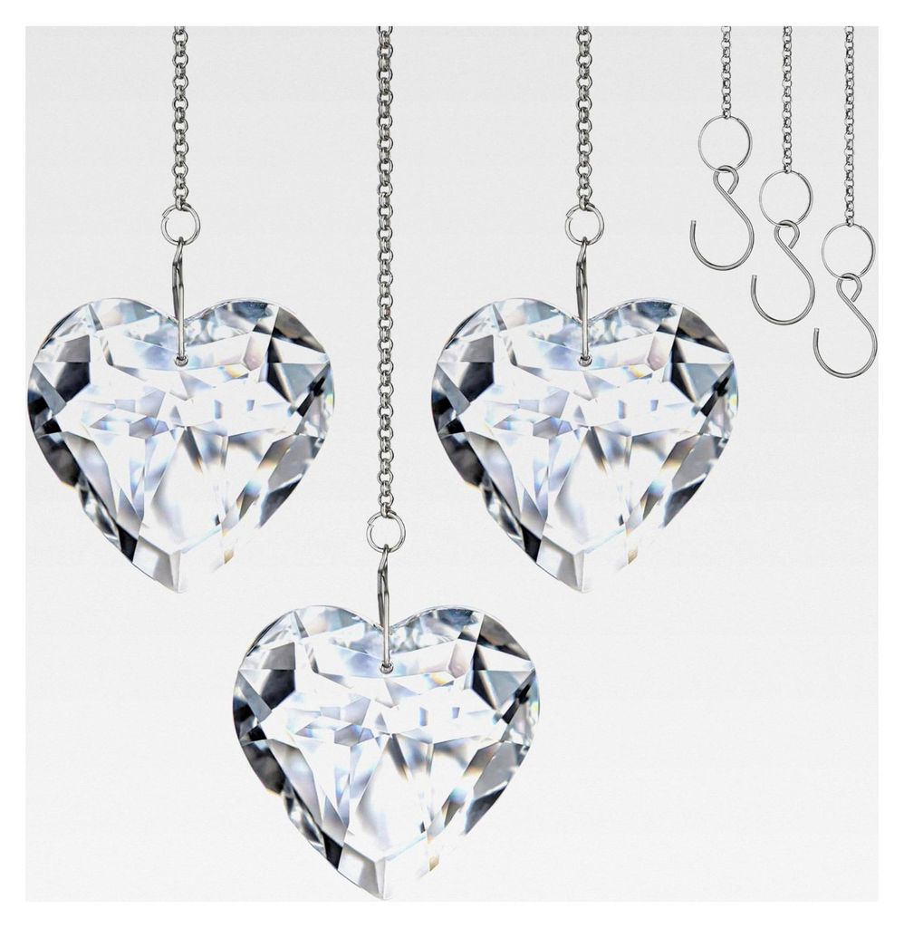 Set mit 3 klaren Kristallherz Sonnenfängern, 50 mm, für Fenster, Hängeornament, Regenbogenmacher, Geschenke für Mutter, Oma, Freunde