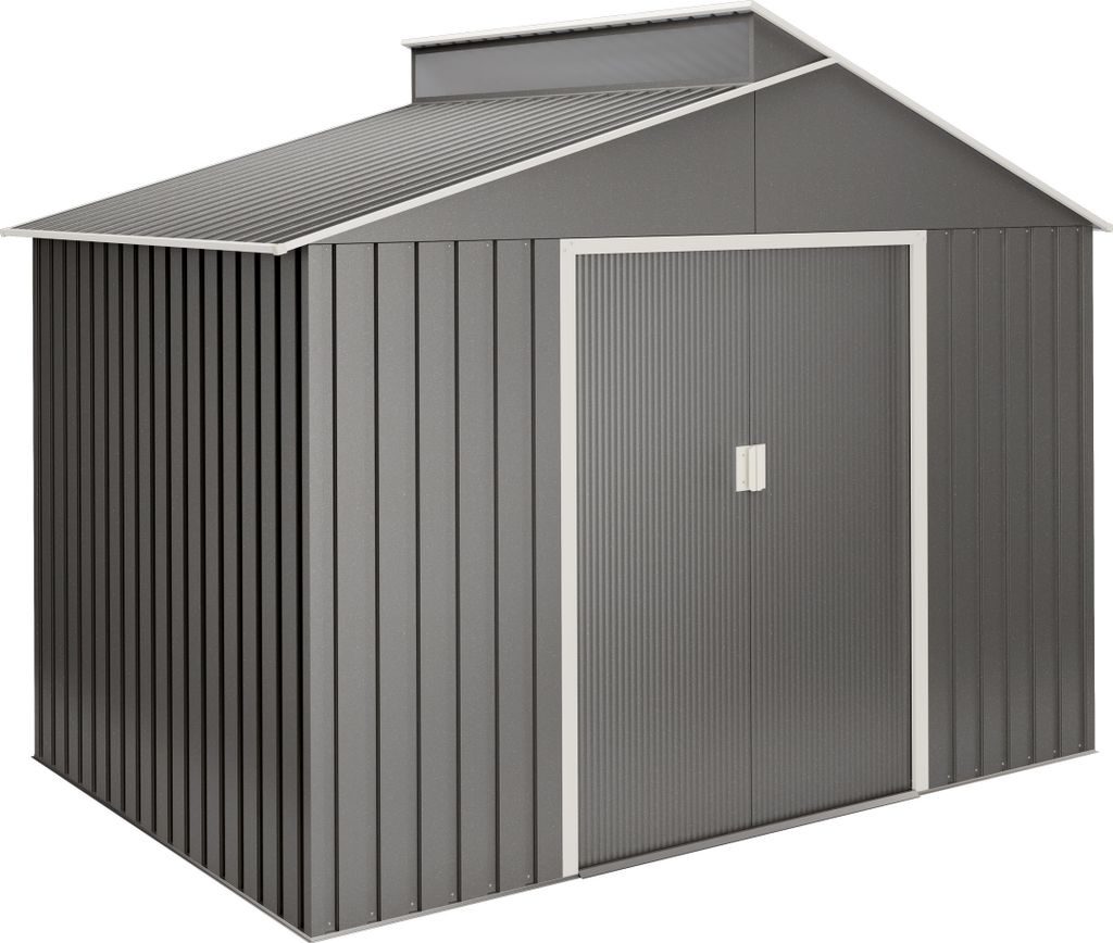 Wasabi - Metall Gerätehaus 5,44 m² Latte - Widerstandsfähige Metallfarbe - Mit Fenster - Doppeltür-Schiebetür - Außenhäuschen - Lager- und A...