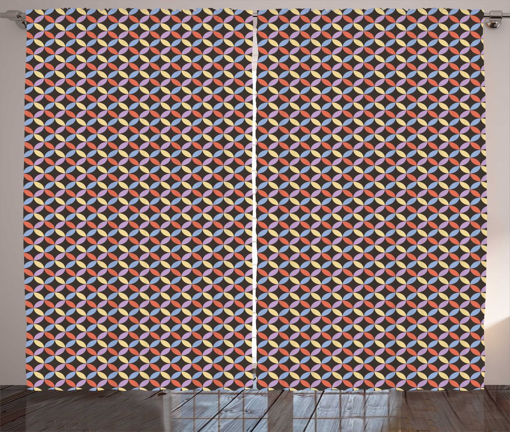 ABAKUHAUS Retro Rustikaler Gardine, Abstrakte Weinlese-Kreis-Kunst, Wohnzimmer Universalband Gardinen mit Schlaufen und Haken, 280 x 225 cm, Dunkle...