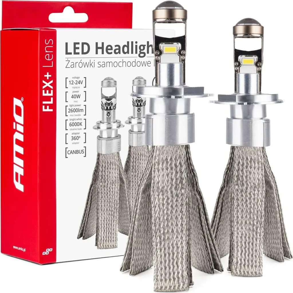 Ampoules LED H4 FLEX+ AMIO-03658 avec Lentille 6000K Canbus 12V 24V