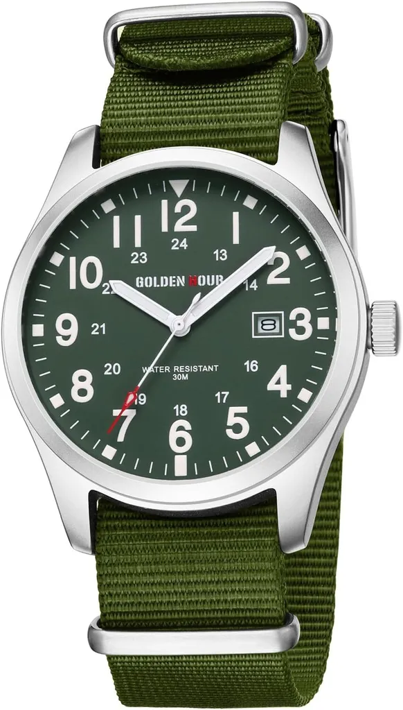 Orologio Militare Uomo Nylon Cinturino Lungo Ora 24h Lancette Luminose