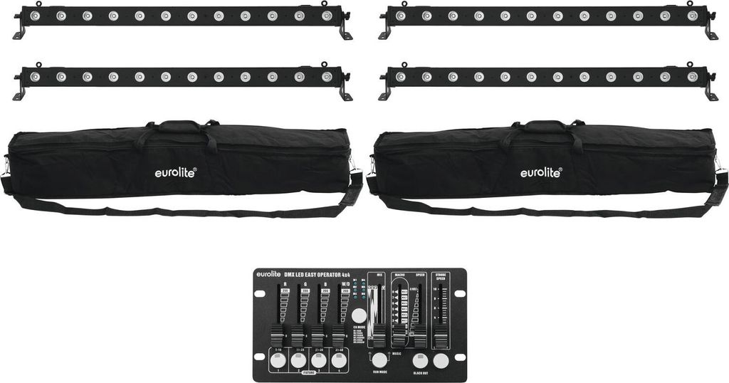 EUROLITE Set 4x LED BAR-12 QCL RGBW + 2x Soft-Bags + Controller