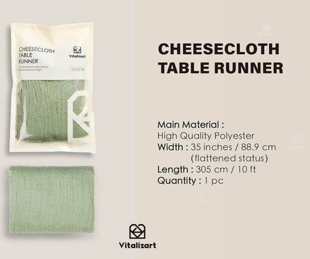 Chemin de Table Mariage Vert Sel 90x300cm en Tissu Style Bohème Naturel