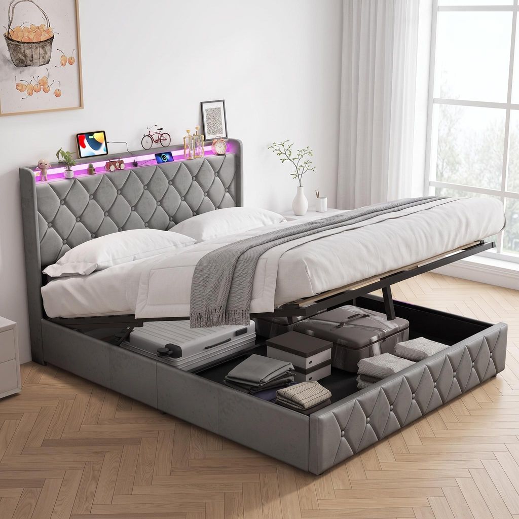 Łóżko platformowe INONEFT, 140x200 cm, z podświetleniem LED Zdjęcie produktu 