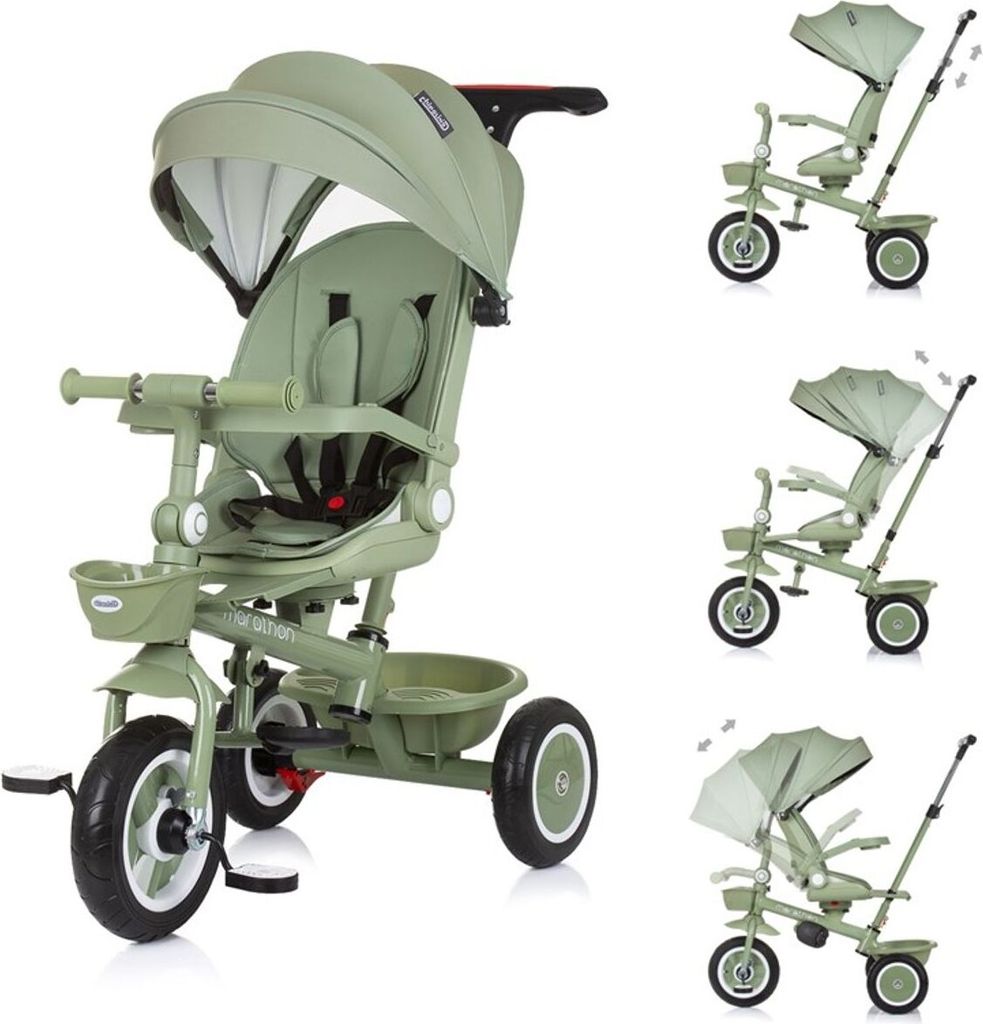 Chipolino Tricycle Marathon 2 in 1 Dreirad, Sitz umkehrbar, Gummiräder, Dach grün