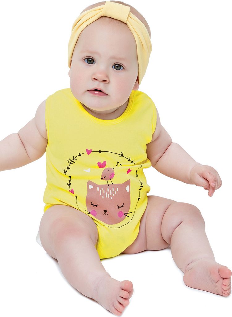 Baby Body Mädchen ärmellos Cat - Gelb - 74