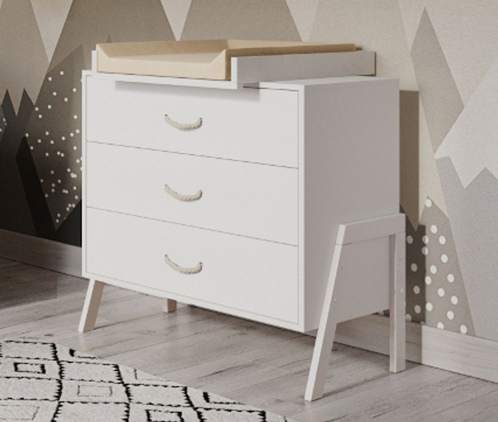 Cassettiera Luna in bianco con fasciatoio incluso per una Immagine del prodotto 