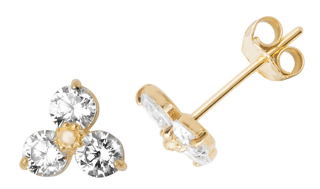 Wunderschöne 9 Karat (375) Gold Damen - Paar Ohrstecker mit Zirkonia - 7mm*7mm; TRS27052