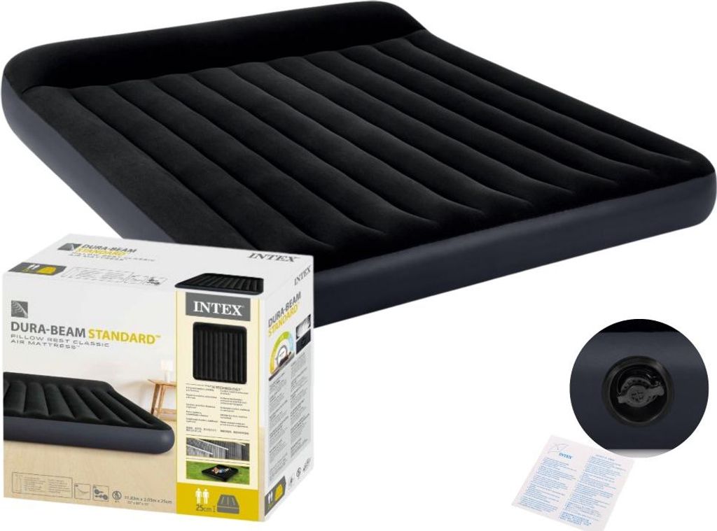 Grand matelas gonflable double 203x183x25 cm Lit avec tête Image du produit 