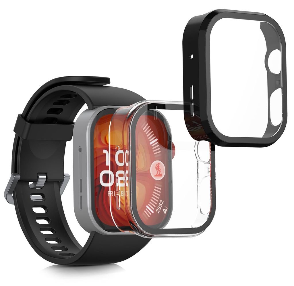 kwmobile 2x Glas Hülle für Huawei Watch Fit 4 Pro Schutzhülle - Fullbody Fitnesstracker Case Set aus Glas - Schwarz Transparent