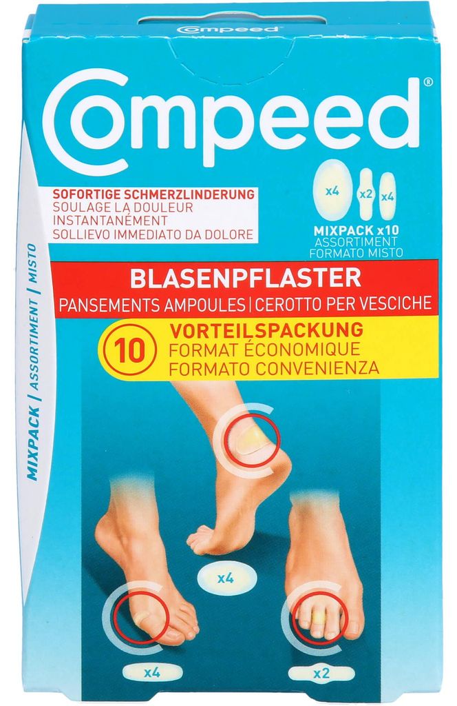 Compeed Blasenpflaster Mix, 4,2 x 6,8 cm, Sortiert, Weiß, Polyethylen, Die Haut vor der Anwendung säubern und trocknen. Zur optimalen Haftung mus...