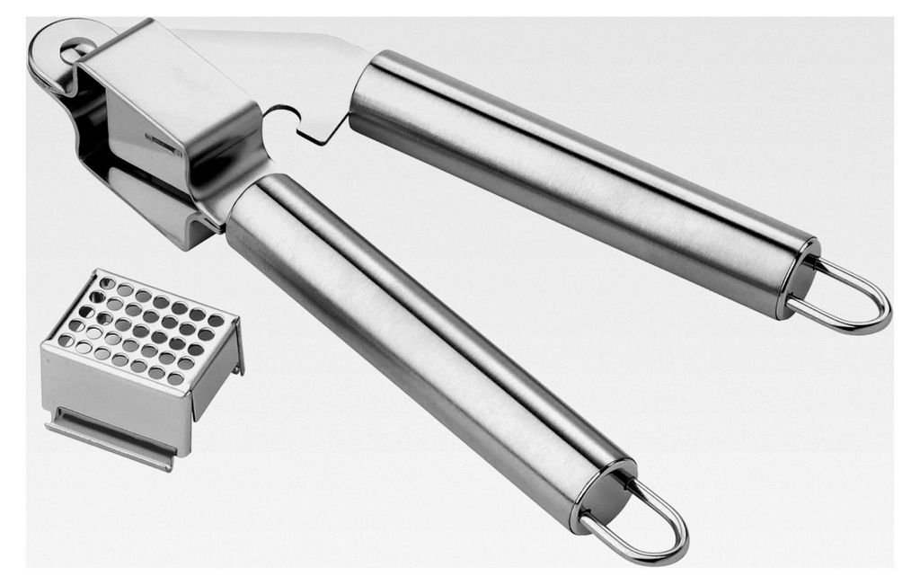 Knoblauchpresse aus Edelstahl – robuste Presse zum Zerkleinern und Hacken von Knoblauch, Ingwer und Zwiebeln, spülmaschinenfest, ergonomischer K...