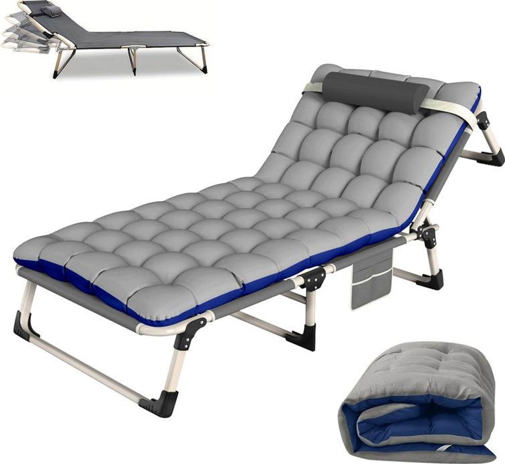 Verstellbares faltbares Feldbett mit Perlenbaumwollauflage Produktbild 