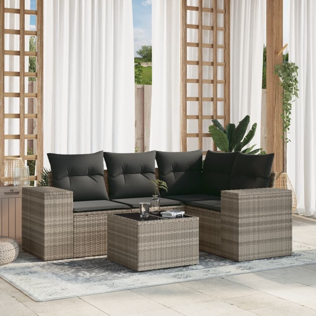 Maison Exclusive - 5-tlg. Garten-Sofagarnitur mit Kissen Hellgrau Poly Rattan