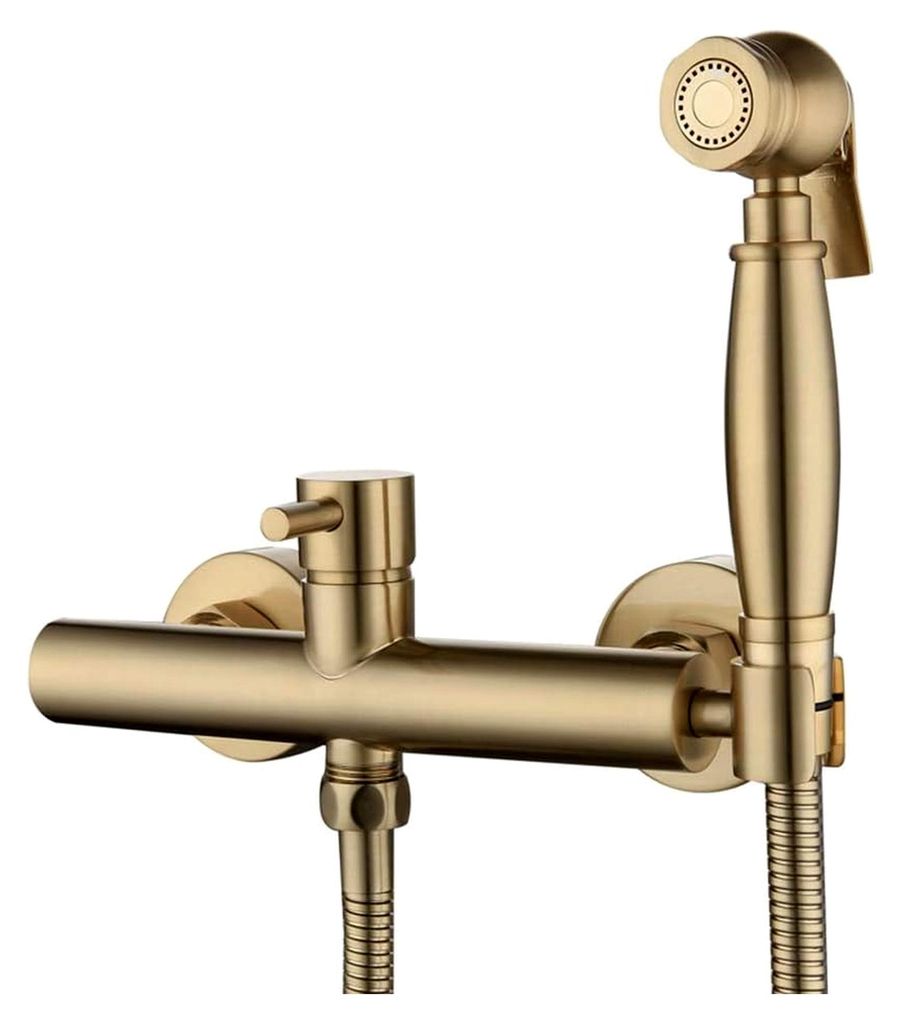Bidet-Sprühgerät aus gebürstetem Gold mit Kalt- und Warmwasser, Messing, tragbar, Tuch, Windelwaschanlage, Duschsprüher-Set, Wandmontage, Badez...