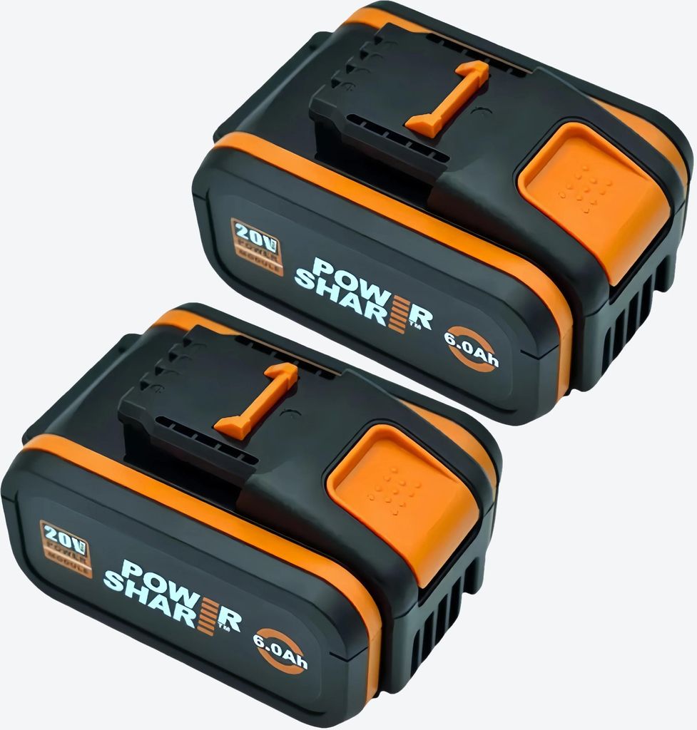 Ersatzakku für Elektrowerkzeuge - Li-Ion 20V WA3553 - Set 2x 6Ah - Kompatibel mit WX550 WX373 WX290 - Nur Akkus - Grau - RoHS