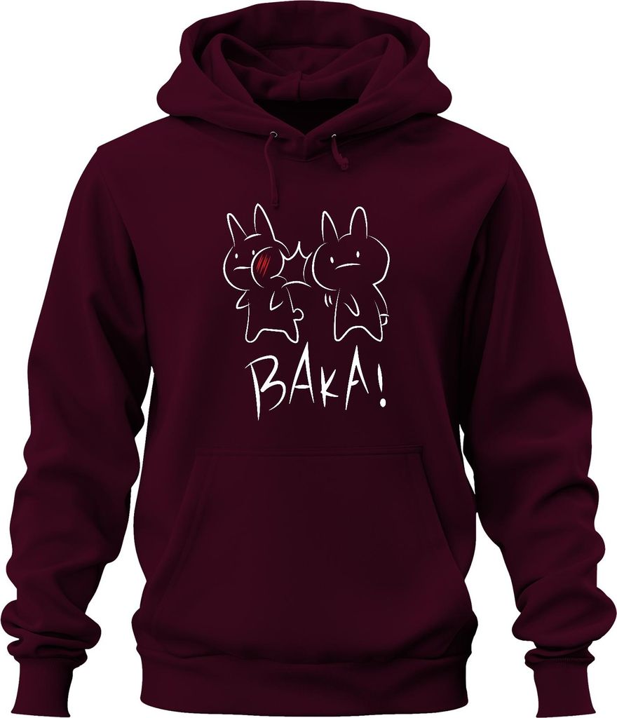 BAKA! Anime Hase Ohrfeige Kawaii Otaku Manga Geschenk Niedlich Uni Hoodie Kapuzenpullover, Burgundy, L