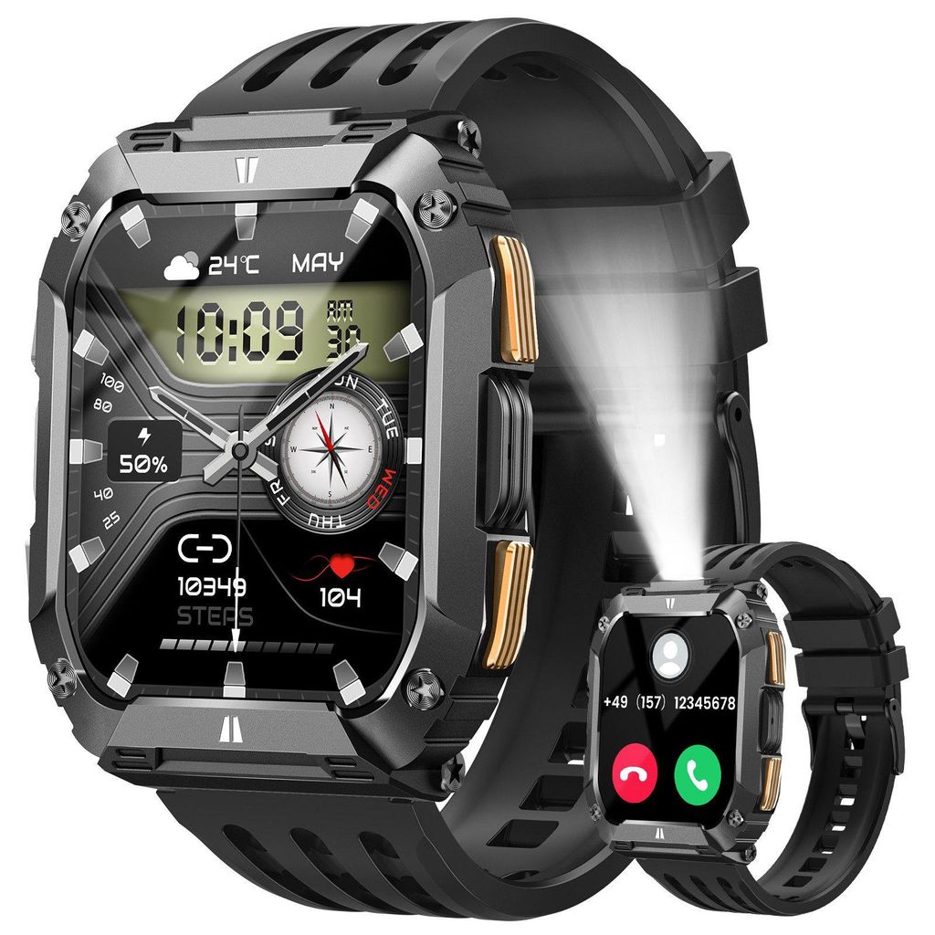 2026 Smartwatch Herren Militärqualität,1000-mAh-Akku,60 Tage Standby Smartwatch,Mit Herzfrequenz,SpO2 und Schlaf,Blutdruckmessung,1,95''AMOLED-Di...