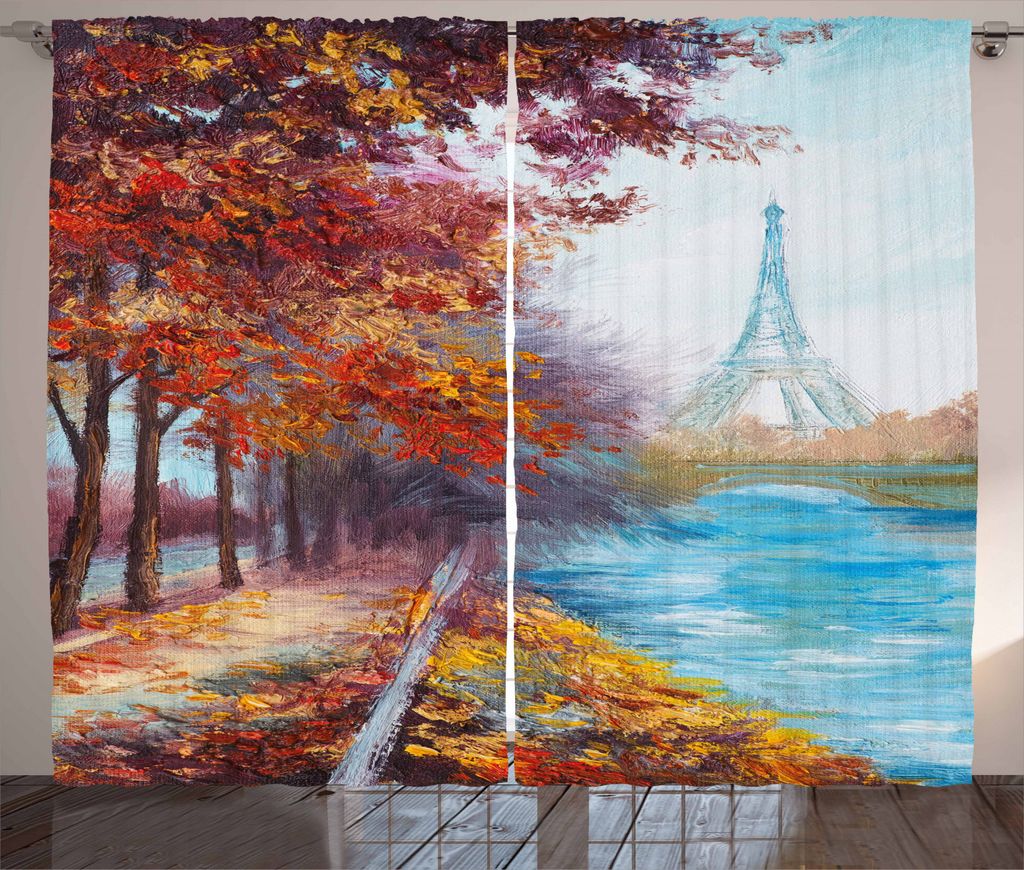 ABAKUHAUS Kunst Rustikaler Vorhang, Eiffelturm vom Fluss, Wohnzimmer Universalband Gardinen mit Schlaufen und Haken, 280 x 245 cm, Mehrfarbig