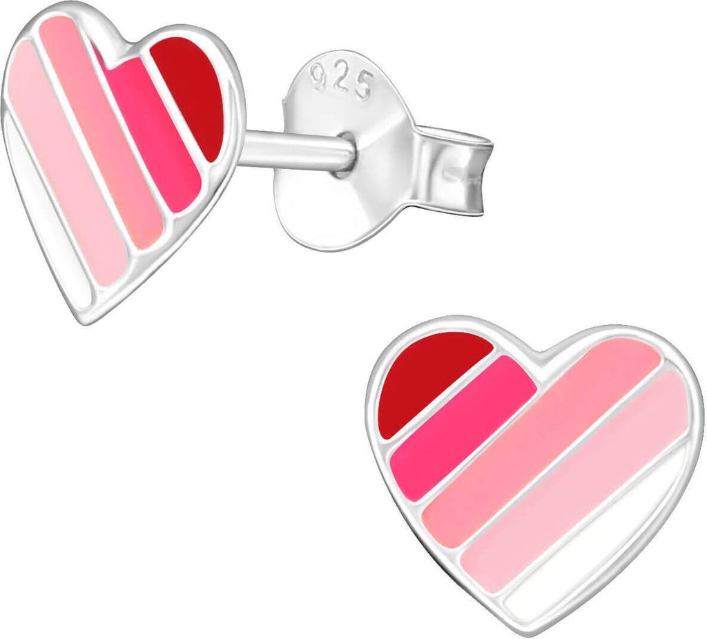 Ohrringe Ohrstecker 925 Sterling Silber Gestreiftes Herz in pink