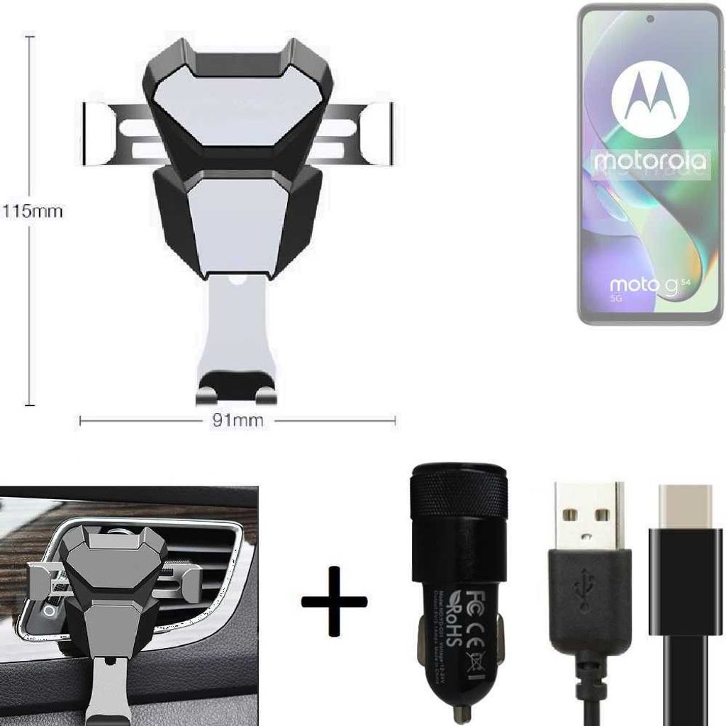 K-S-Trade Lüftungsschlitz Halterung kompatibel mit Motorola Moto G54 5G Lüftungshalterung Lüftungsgitter schwarz-silber Auto-Halterung Smartphone