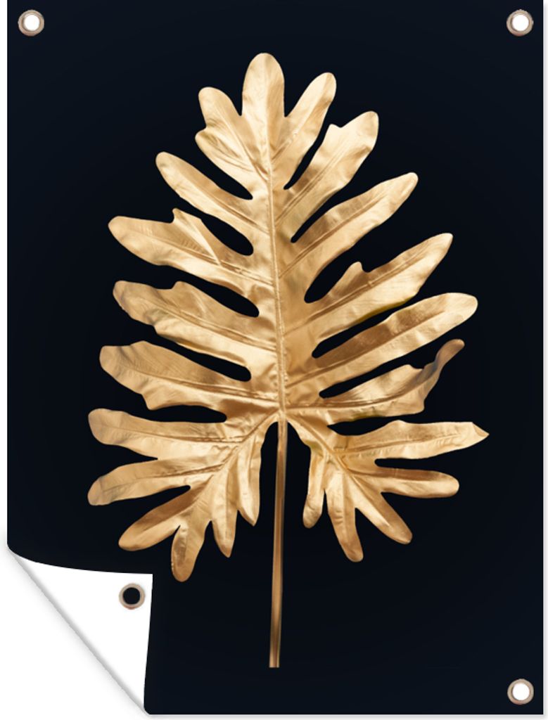 MuchoWow 30x40 cm Outdoor-Poster Gartendeko Sichtschutz Garten Poster für den Garten Blätter - Herbst - Gold - Schwarz - Natur - Luxus