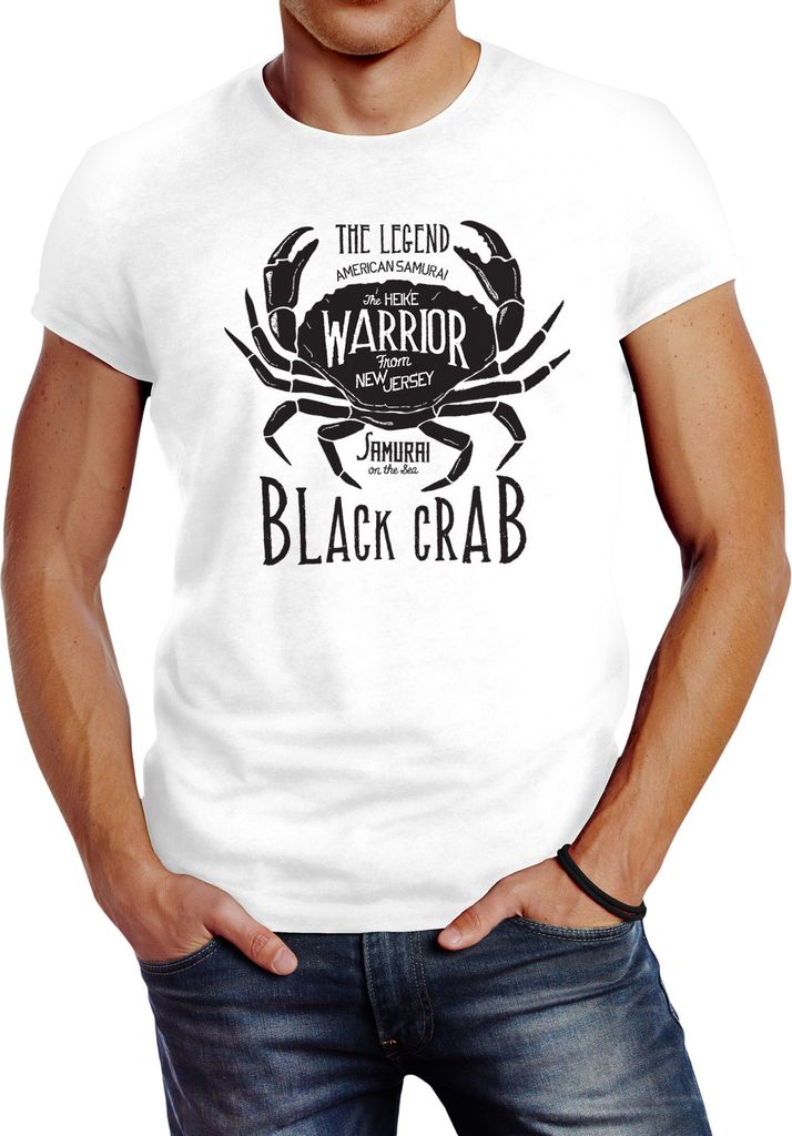 Herren T-Shirt Black Crab Krabbe Krebs Slim Fit Neverless weiß XXL