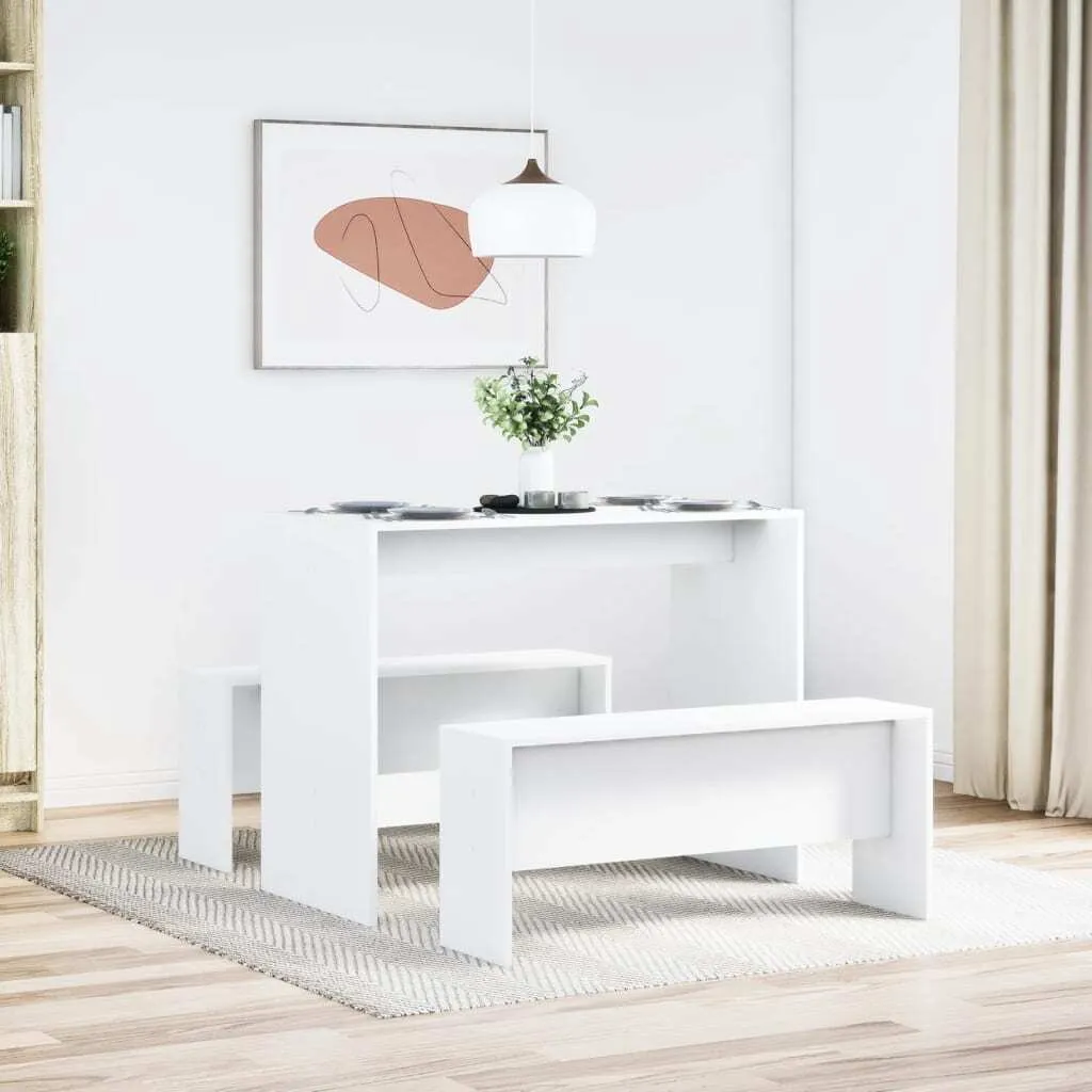 Maison Exclusive Set Pranzo Bianco 3 Pezzi con Tavolo e Panche - 3