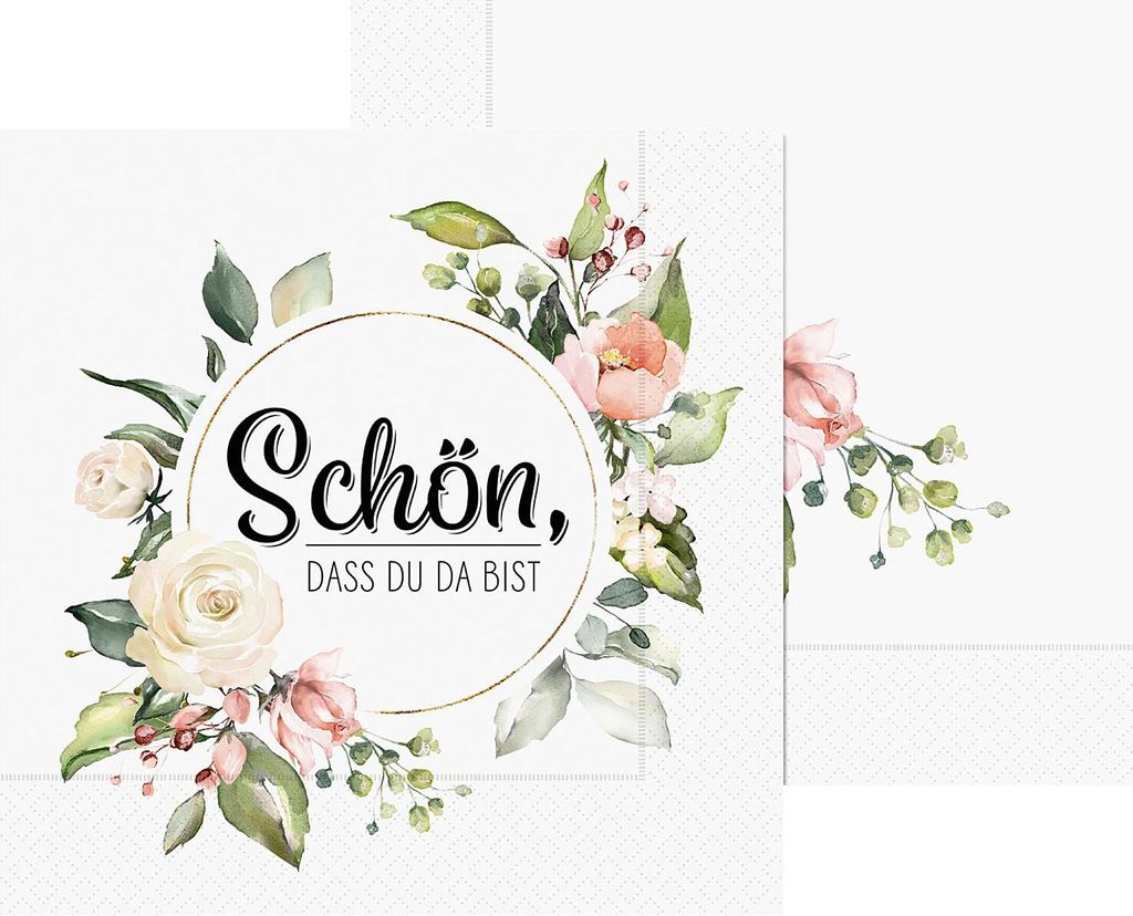 20 Servietten Schön, Blumen - im Kranz 33x33cm Produktbild 