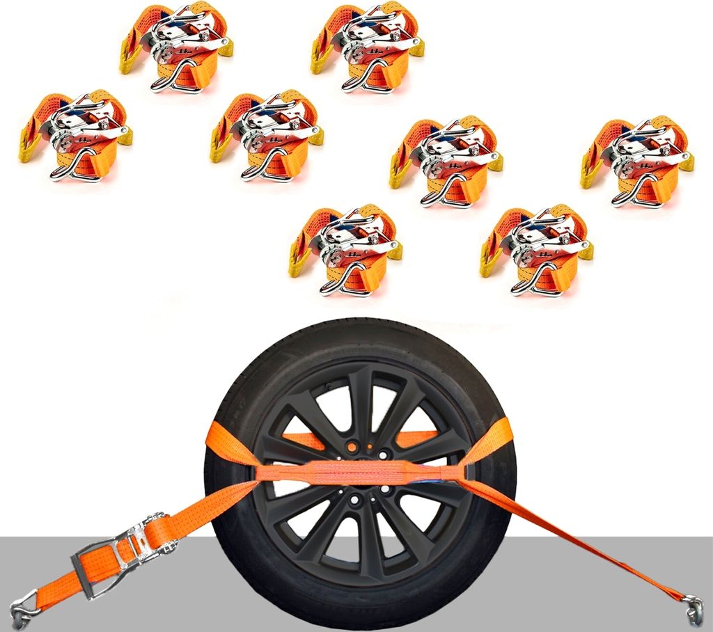 8x Spanngurte Autotransport Zurrgurt Radsicherung PKW KFZ Trailer Anhänger Gurt