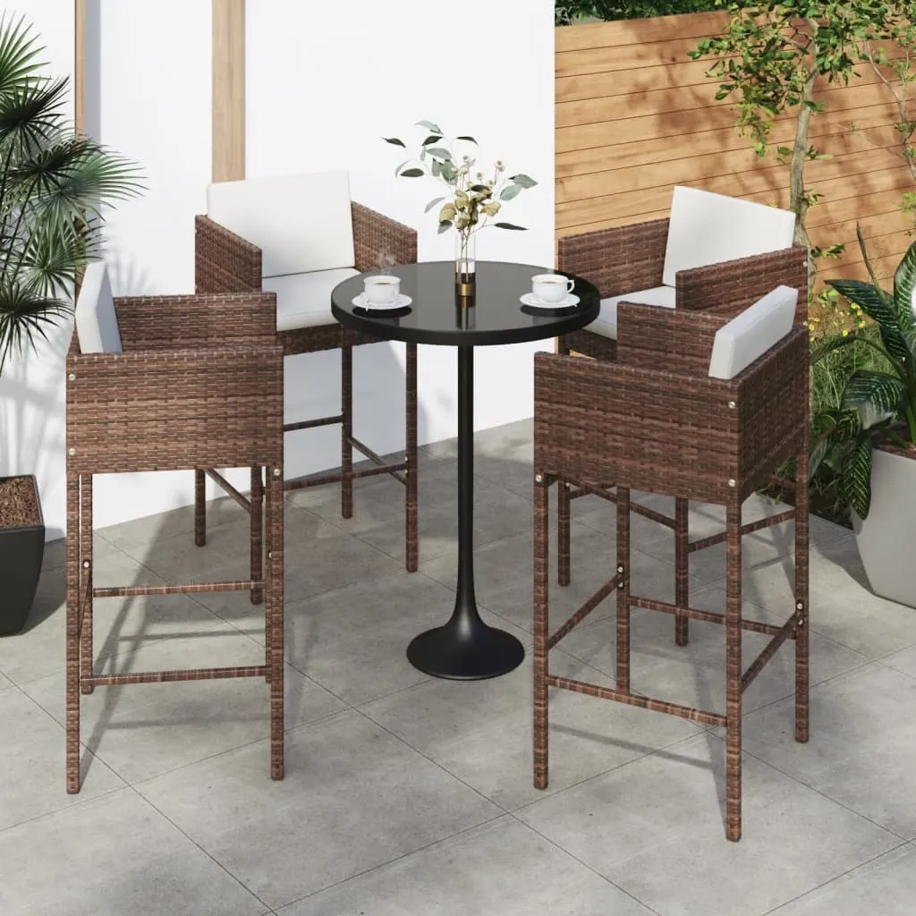 Tabouret de bar résistant et confortable en poly rotin marron - Set de 4