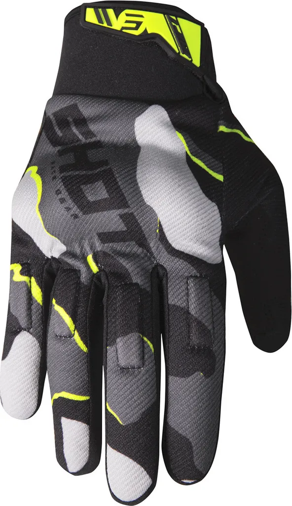 Gants Motocross Shot Drift Camo Jaune Fluo T8 pour Enduro et Sortie TT