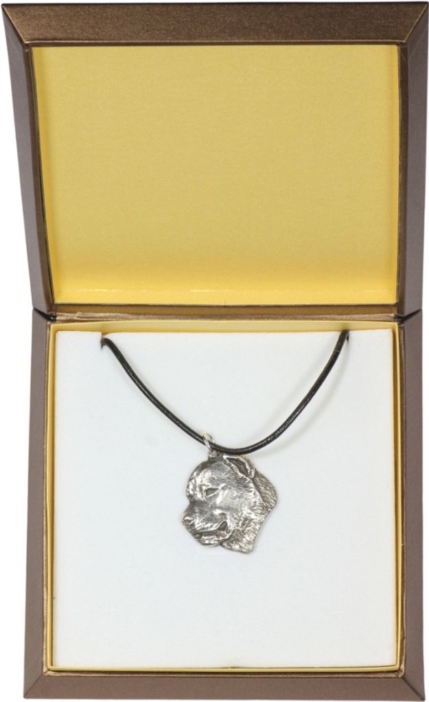 Mittelasiatischer Schäferhund, Zentralasiatischer Owtscharka - Hundehalsband in Geschenkbox, versilbertes Medaillon für Hundefans, markanter Anh...