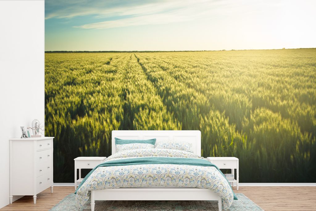 MuchoWow Fototapete für Wohnzimmer oder Schlafzimmer Wandtapete Vinyl Motivtapete Landwirtschaft in den frühen Morgenstunden - 420x280 cm - Zim...